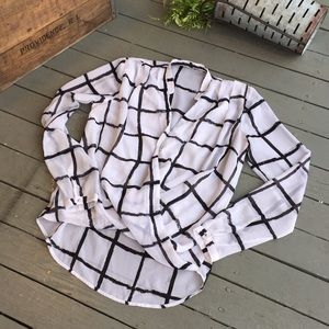 H&M Black & White Faux Wrap Blouse